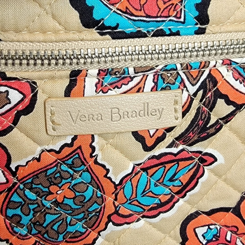 #637 Vera Bradley Tan and Red Multicolored Quilted Tote Bag - Picture 3 of 12
